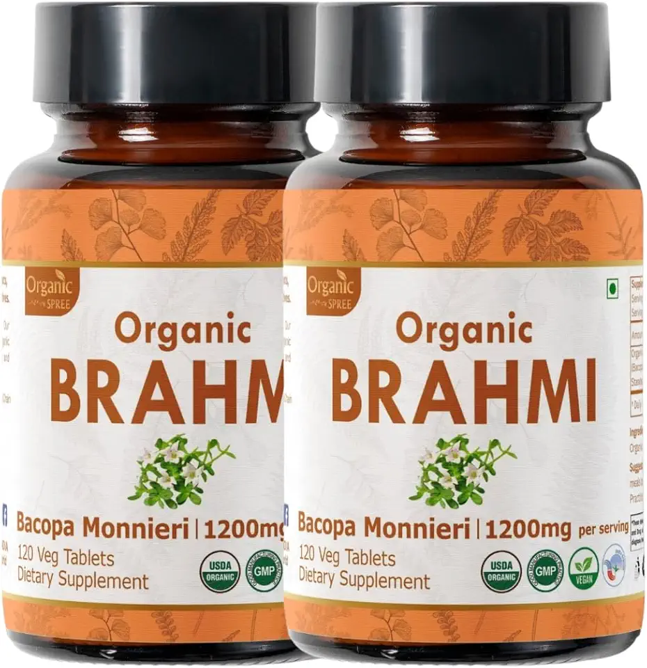 BRAHMI 120 Tablets | Bacopa Monnieri (Brahmi) | Organic and Natural | Vegan and USDA Certified 120tab - Pack of 2 - Kansas Nuitrition - HNZSDS