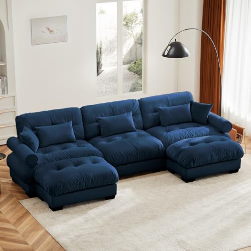 130" Modular Sectional Sofa,Velvet Upholstered Couches for Living Room,3 Seater Green Sofa Couch with Movable Ottoman