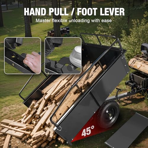 BIG RED Heavy Duty ATV Trailer Steel Dump Cart: Yard Garden Trailer for Lawn Mower, Tractor, Garden Waste - 450lbs, 10 cu.ft Capacity