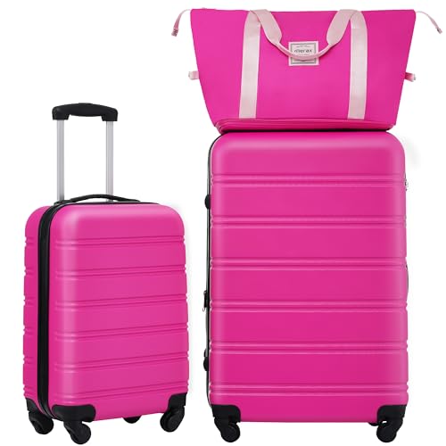 Merax Luggage Sets 3 Piece, Expandable Suitcase with Spinner Wheels, Hardside Luggage with TSA Lock, 20 inch 24 inch 28 inch, Rose Pink