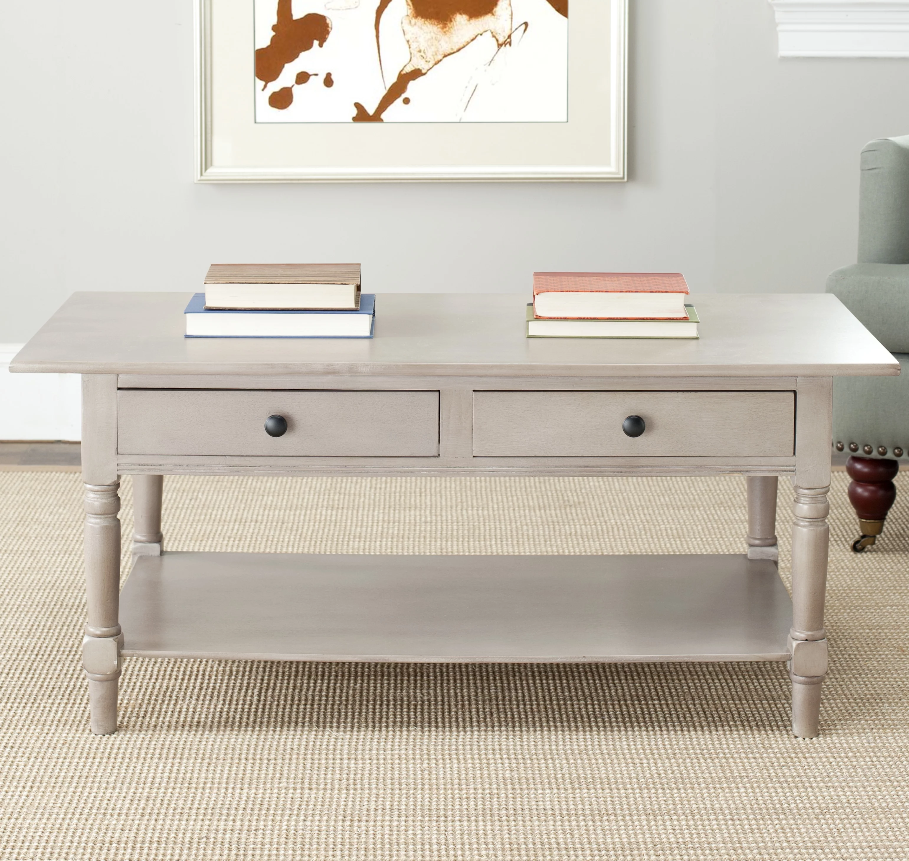 SAFAVIEH Boris Solid Contemporary 2 Drawer Coffee Table, Vintage Grey