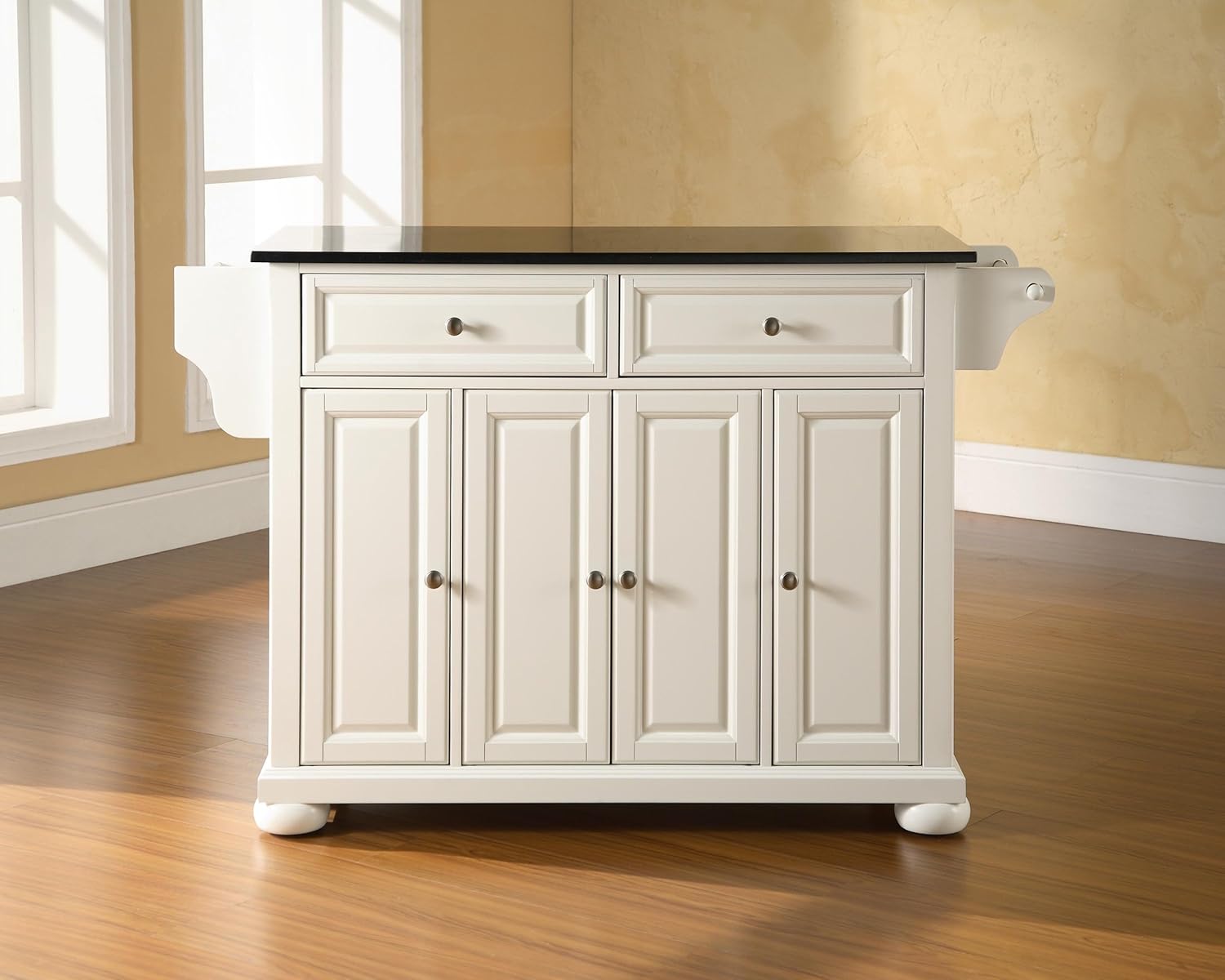 Crosley Furniture Alexandria Kitchen Island with Solid Black Granite Top - White