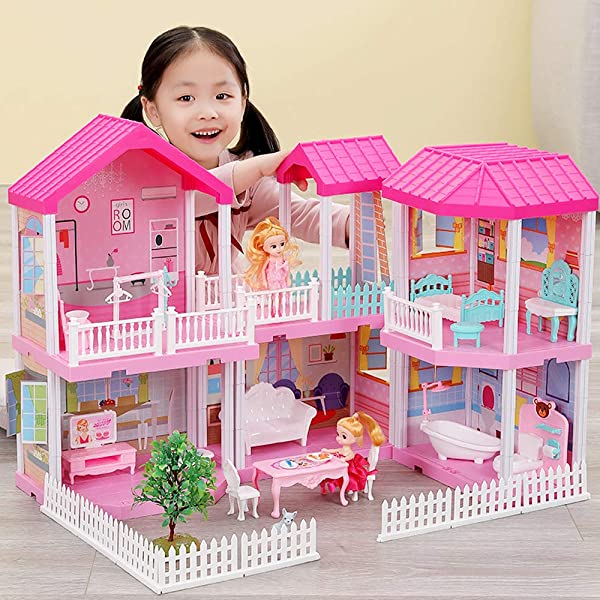 Dollhouse with Dollhouse Furniture and Dolls Dream Doll House for Little Girls 5 Year Olds 1:12 Scale for Kids Pretend Play Doll House Toy Playset