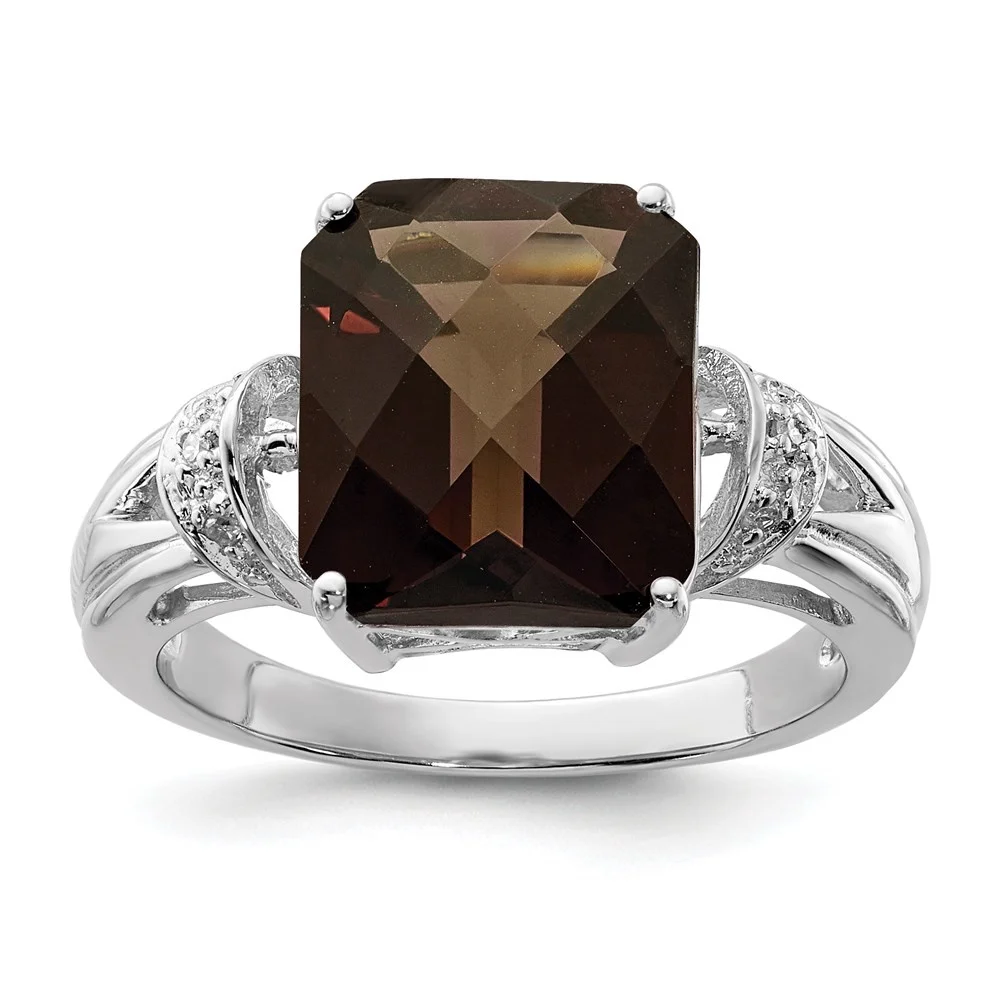 Auriga 925 Sterling Silver Smoky Quartz and Diamond Solitaire Engagement Ring Size 7 for Women