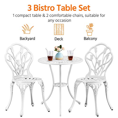 Yaheetech Patio Bistro Sets 3 Piece Cast Aluminum Bistro Table and Chairs Set