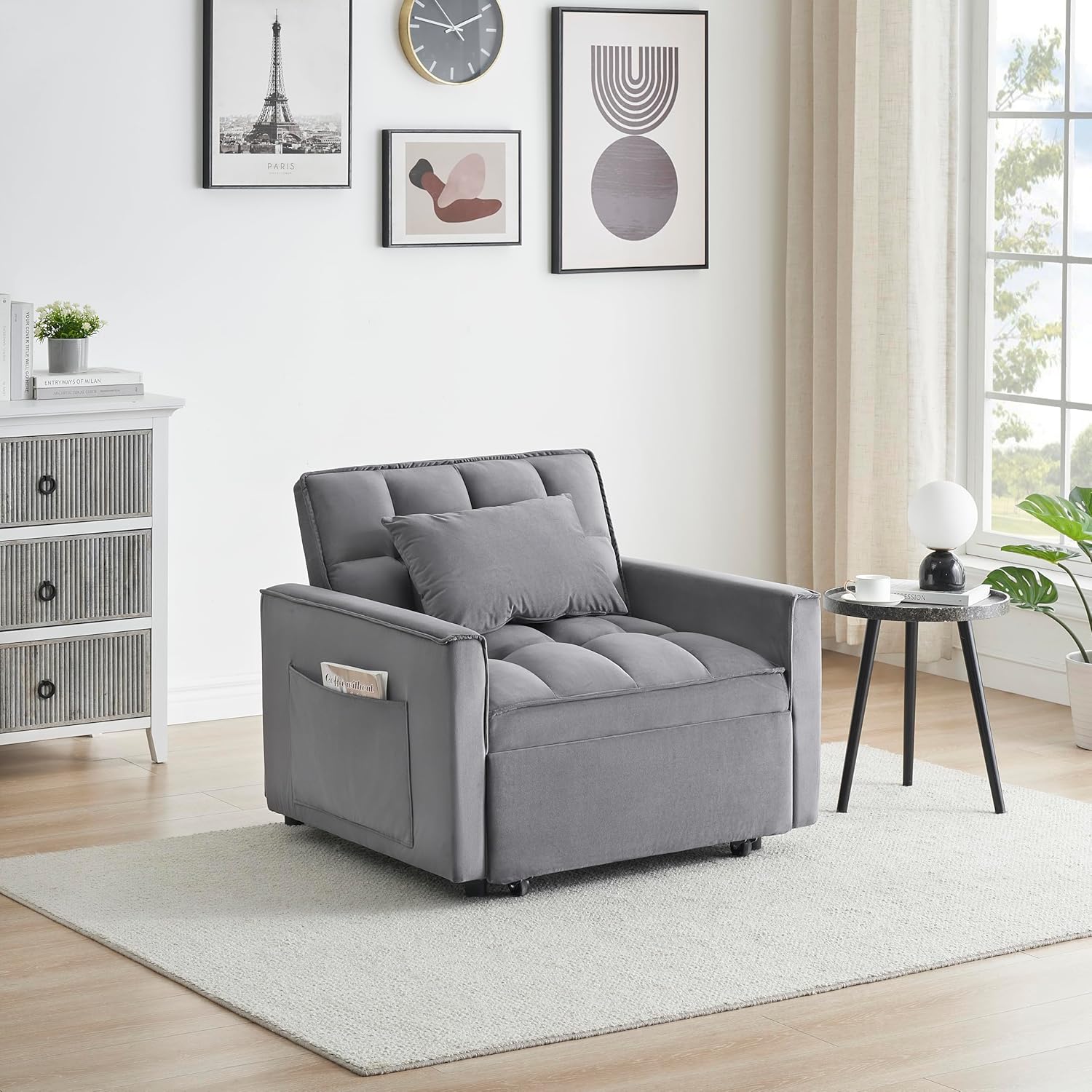 bed8 35" Twin Size Pull 3 in 1 Convertible Sleeper Chair, Velvet Reading Armchair, Futon Recliner, Foldable Chaise Lounge Sofa with Pullout Bed