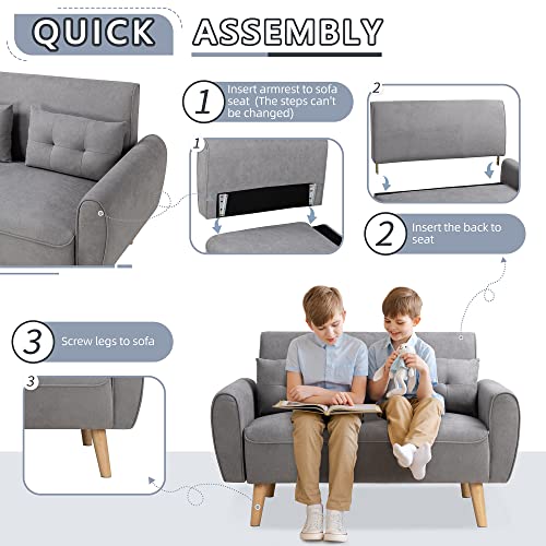 Shintenchi 47" Modern Linen Loveseat Sofa with 2 Pillows - Dark Grey | Compact, Stylish & Comfortable for Apartments, Studios & Small Spaces