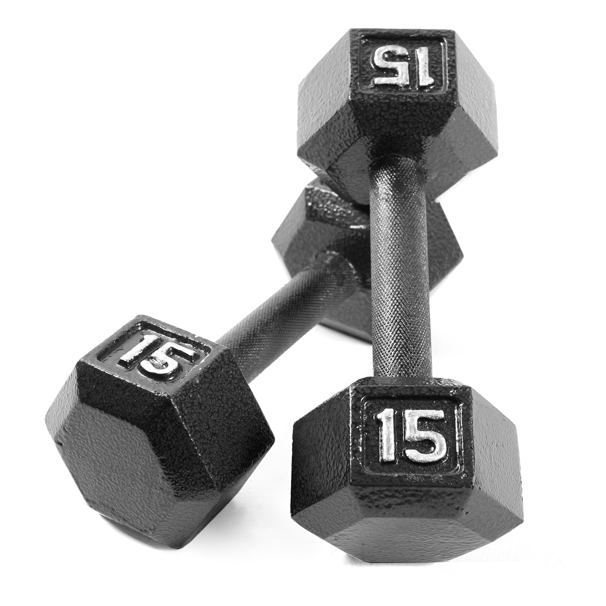 Cap Barbell Cast Iron Hex Dumbbell, 15 lbs, Pair, Black
