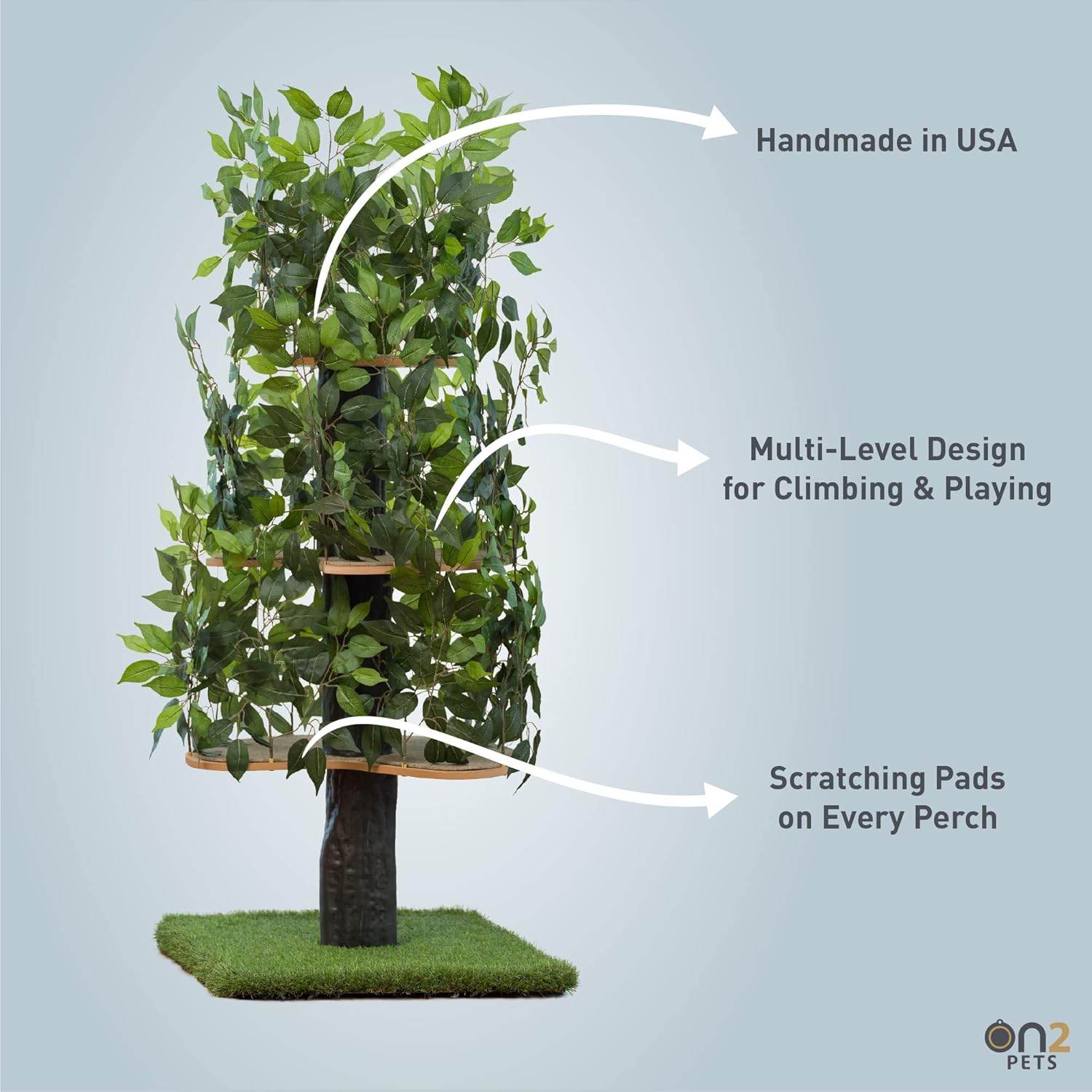 On2 Pets Cat Tree with Leaves Made in USA, Cat House & Cat Activity Tree, Multi-Level Cat Condo for Indoor Cats