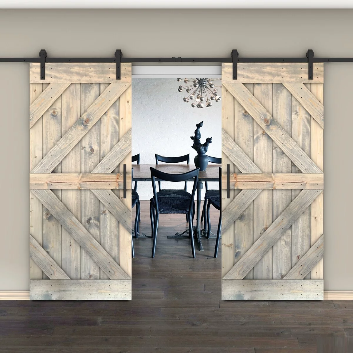 JM Barn Door With Solid Knotty Pine Paneled Wood and Hardware Kit(DIY) Dark Walnut 60X84