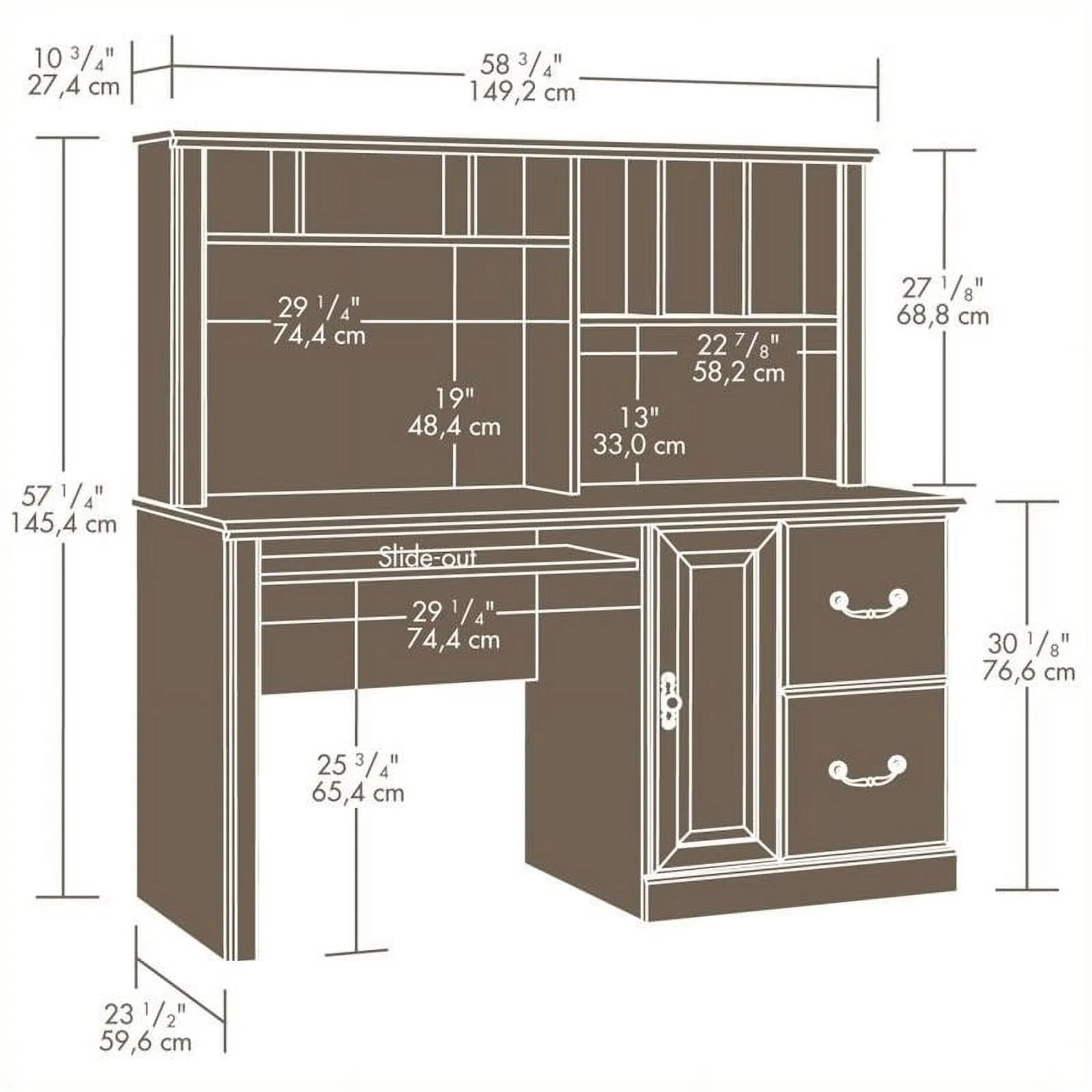 Scranton & Co Traditional Wood Computer Desk with Hutch in Carolina Oak