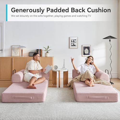 Convertible Sleeper Sofa Bed with Cylindrical Pillow, Comfy Foldable Sofa Bed Compressed Sofa in Box