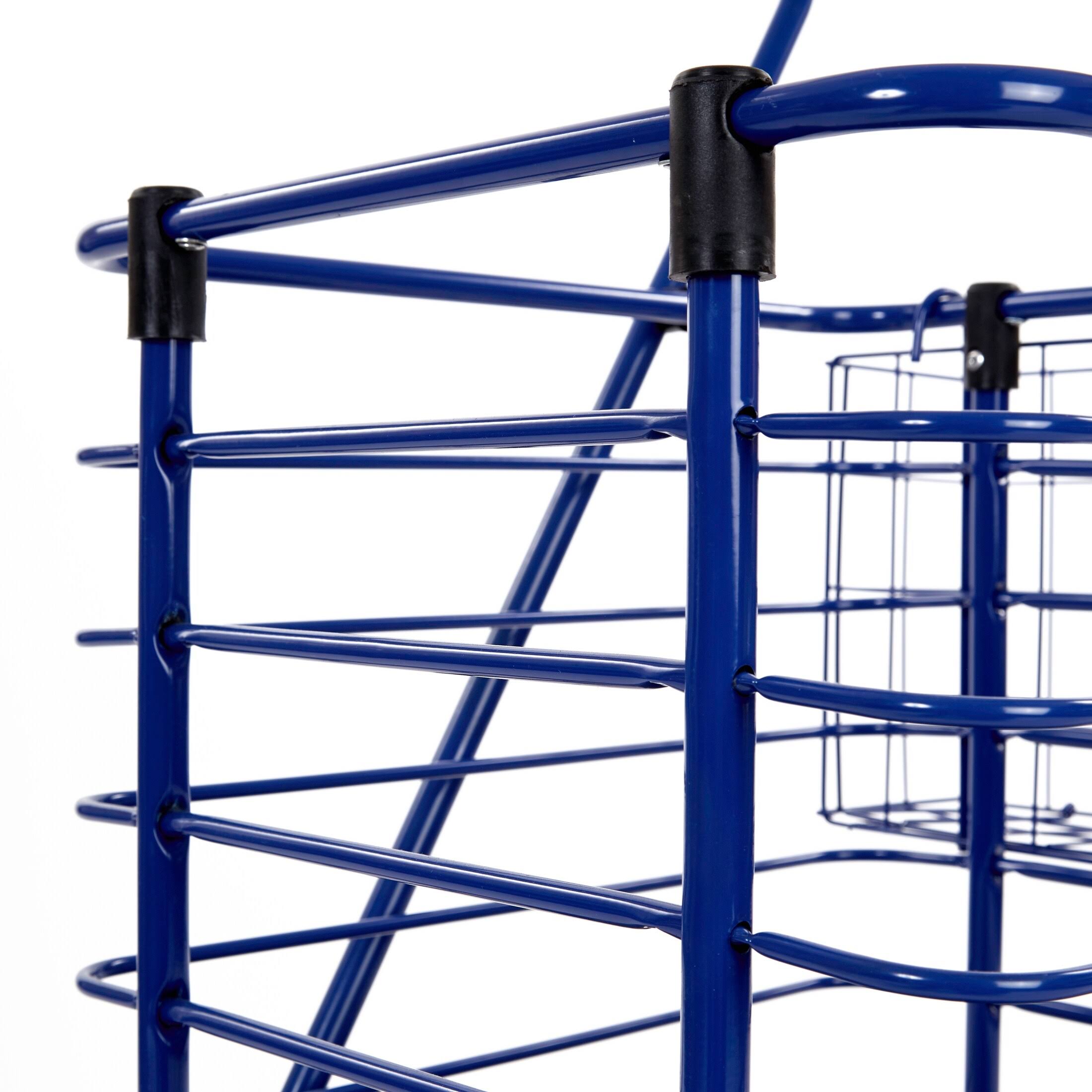 Seville Classics Folding Rolling Steel Wire Basket Trolley Grocery Shopping Cart, Blue