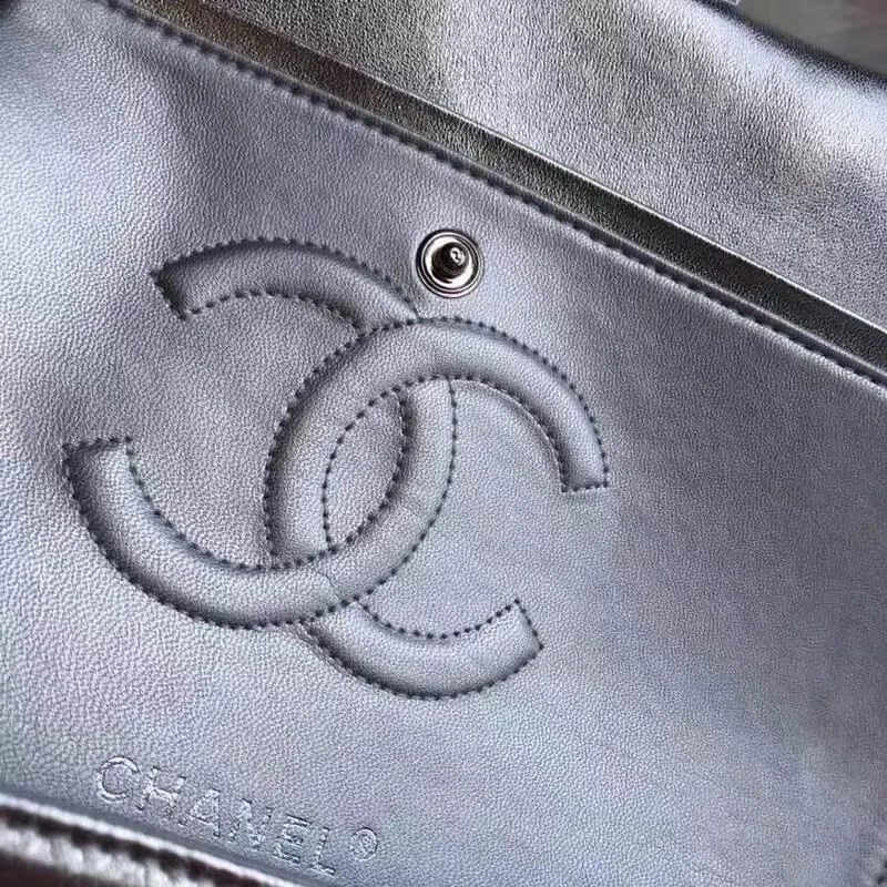 Chanel 1112 Silver Medium Size 2.55 Lambskin Leather Flap Bag