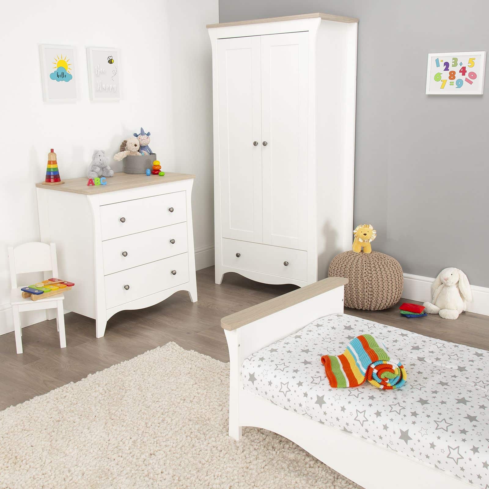 CuddleCo Clara 4 Piece Nursery Set – White/Ash