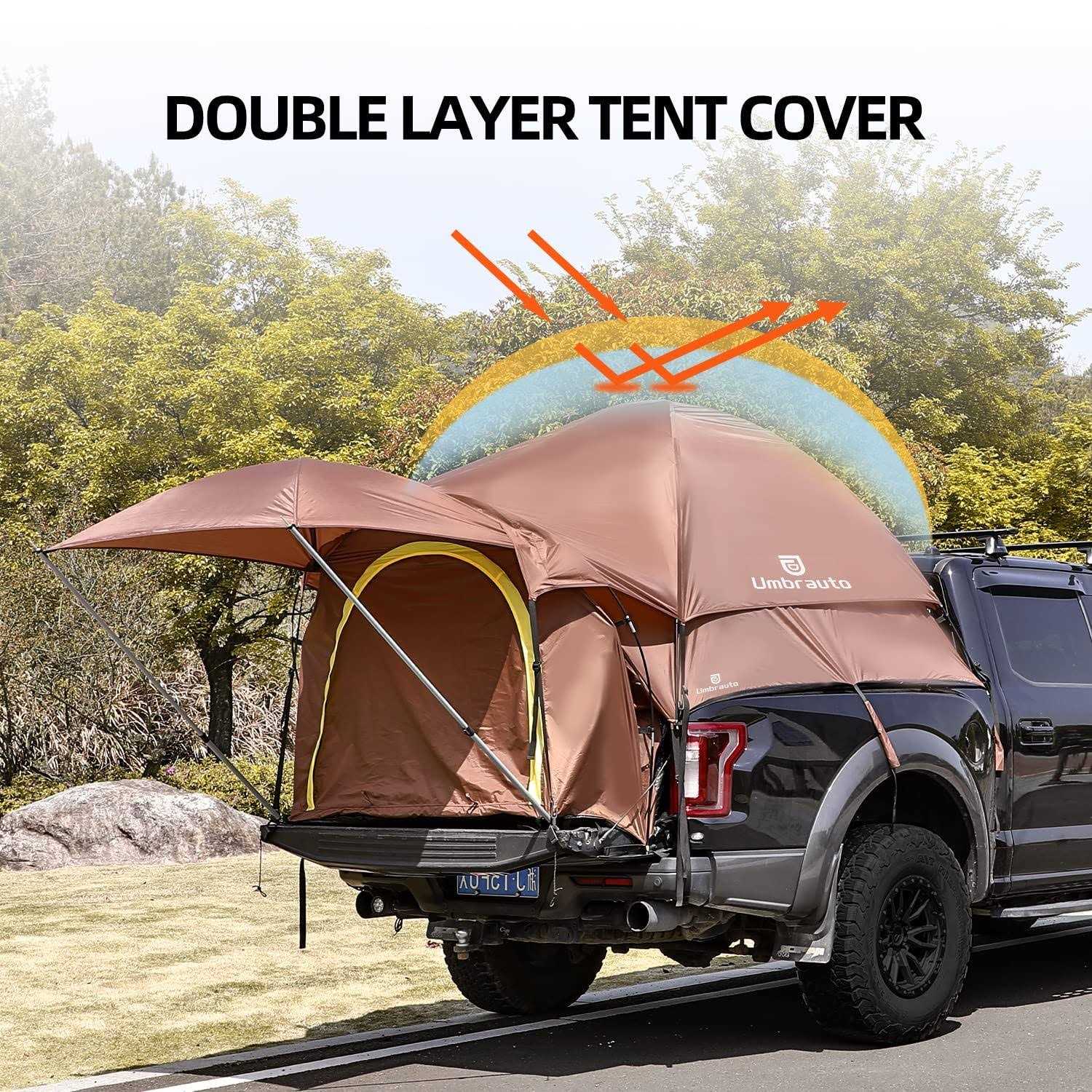 Umbrauto Truck Bed Tent Double Layer Truck Camping Waterproof for 2 Person Pickup Truck Tent with Removable Awning - Sports Supplies Online Store