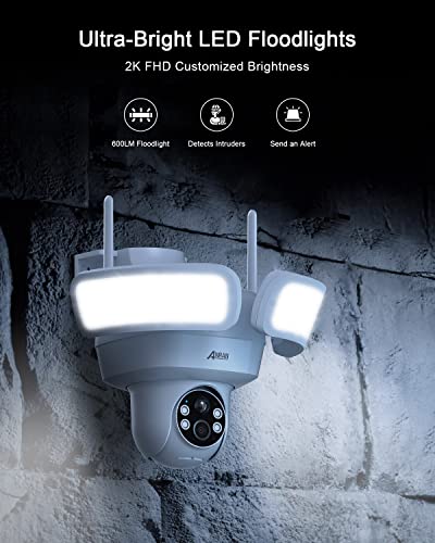 ANRAN Floodlight Security Camera Wireless Outdoor with 360° View Pan/Tilt, 2K Solar Powered WiFi Camera, IP65 Smart Lighting Cam, Color Night Vision