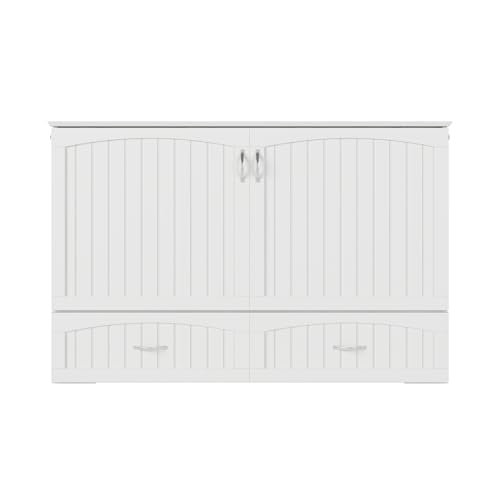 AFI Southampton Queen Murphy Bed Chest with Mattress, Storage, and Built-in Charger in Grey