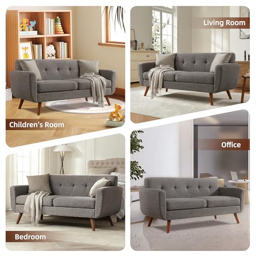 Tbfit L Shaped Couch Sofa, 80" W Mid-Century Modern Sectional Couches, 3 Seater Sofas with Wide Chaise Lounge & Two Pillows