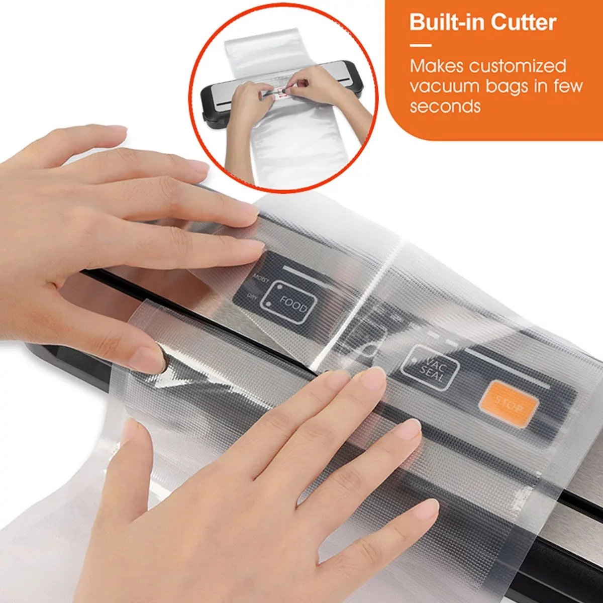 Food Vacuum Sealer Machine with 2 Rolls Food Vacuum Sealer Bags  .Food Storage Saver Dry & Moist Food Modes, Led Indicator Lights, Easy to Clean