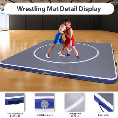 Inflatable Wrestling Mat 10FT/5FT, Portable Jiu Jitsu Mats Wrestling Mat for Home, Outdoor or Indoor Training Mat for Water Yoga, Gymnastics, Gray