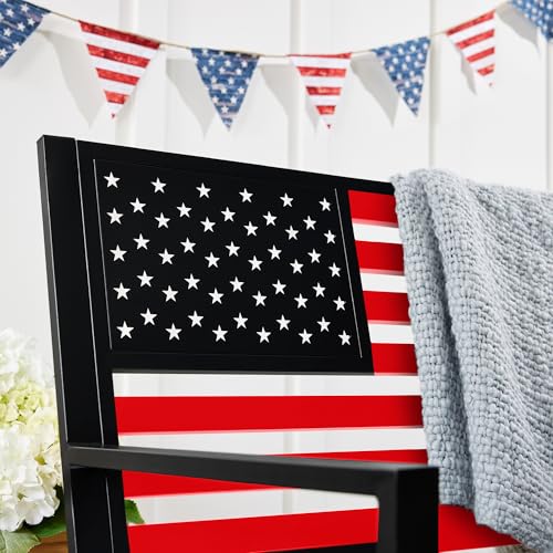 Best Choice Products Outdoor Bench 2-Person Steel Indoor/Outdoor Bench for Garden, Patio, Porch, Entryway w/American Flag, 790lb Capacity – Black