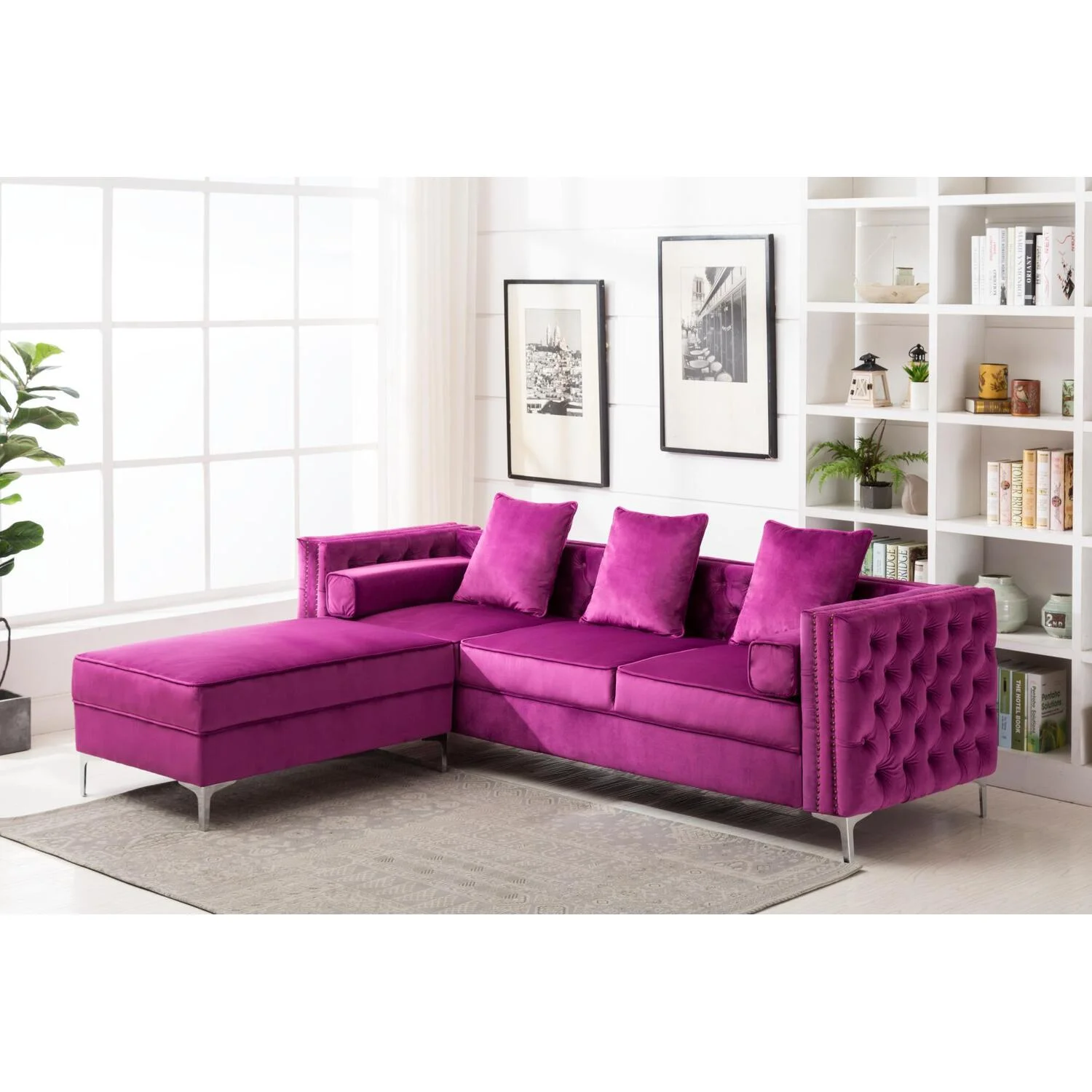 Legend Vansen Convertible Modern Velvet Sleeper Sectional Sofa in Green