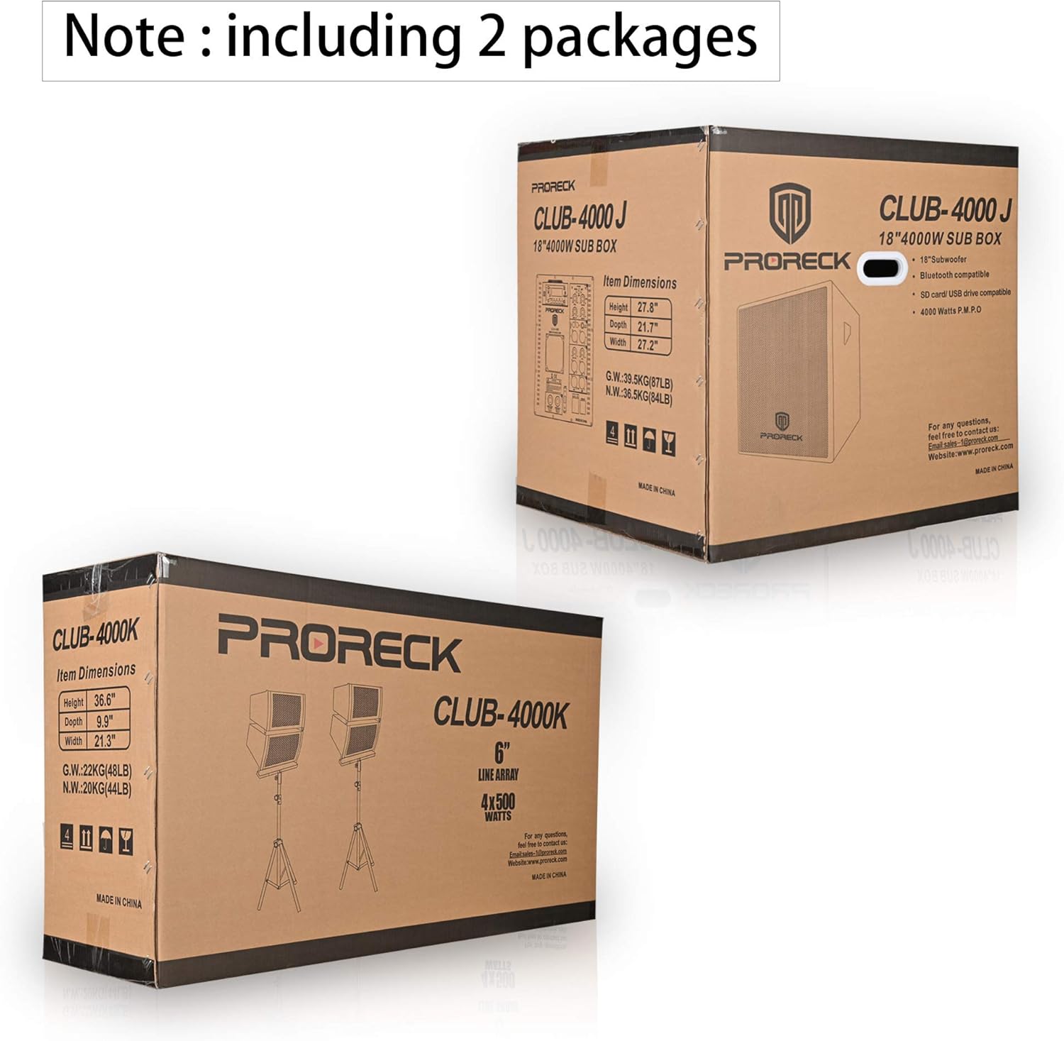 PRORECK Club 4000 18-inch 4000W P.M.P.O Stereo DJ/Powered PA Speaker System Combo Set Line Array Speaker and 18 inch Active Subwoofer with