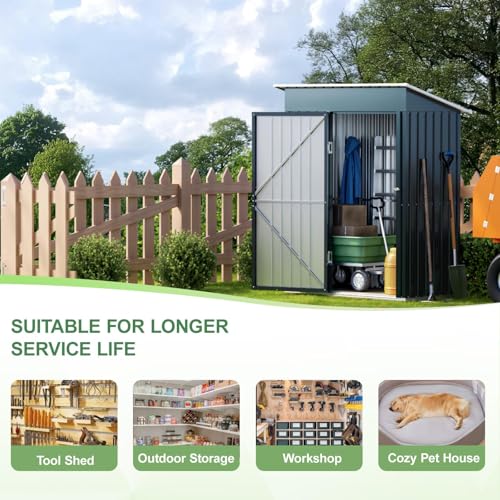6x4FT Outdoor Steel Storage Shed with Clear Window, Lockable Doors, Weather-Resistant Metal Tool Shed for Garden, Backyard, Patio, and Utility Storage