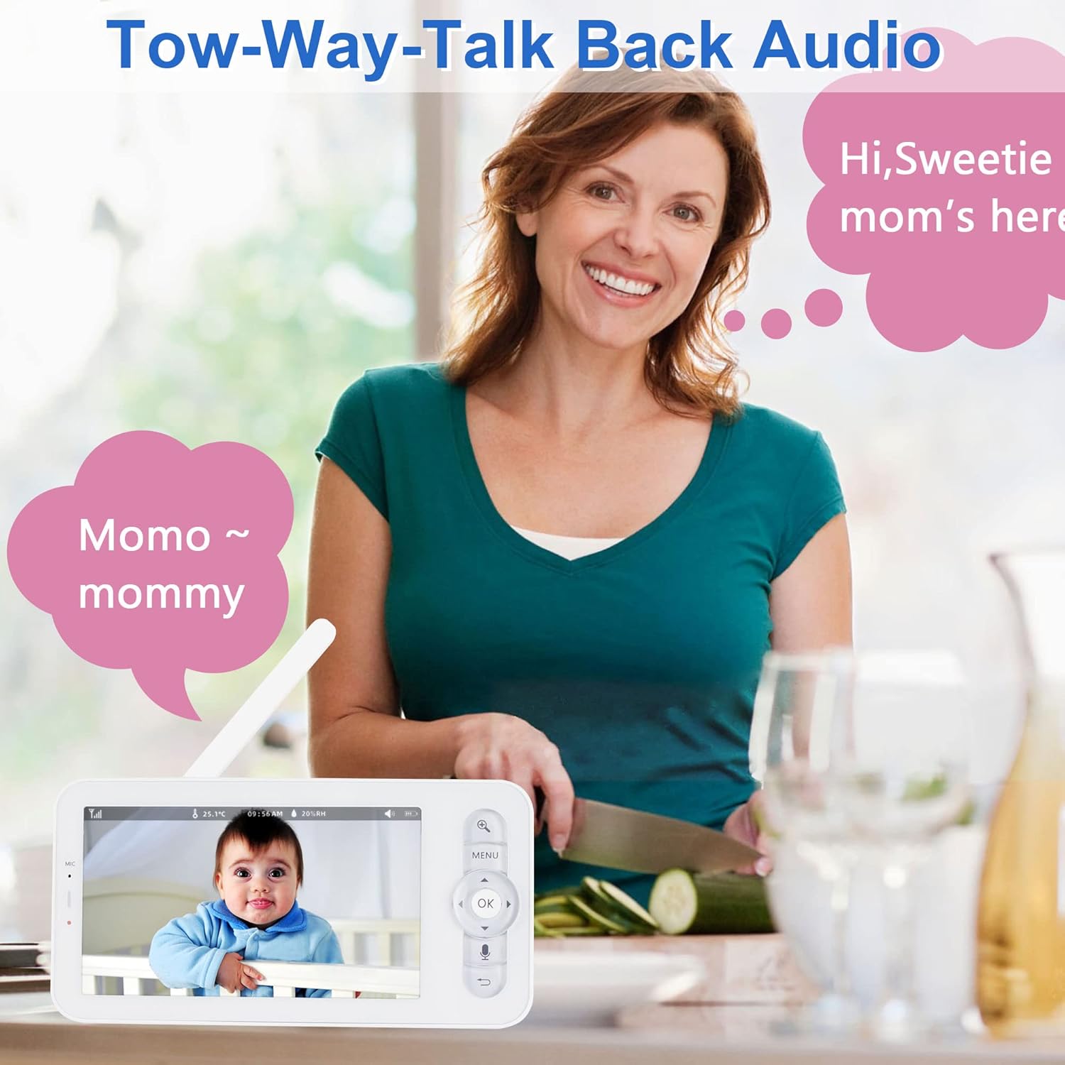 JeaTone WiFi Baby Monitor, 5 Wireless Baby Monitors with Camera and Audio, 1080p Camera and 720p Display, 2-Way Audio