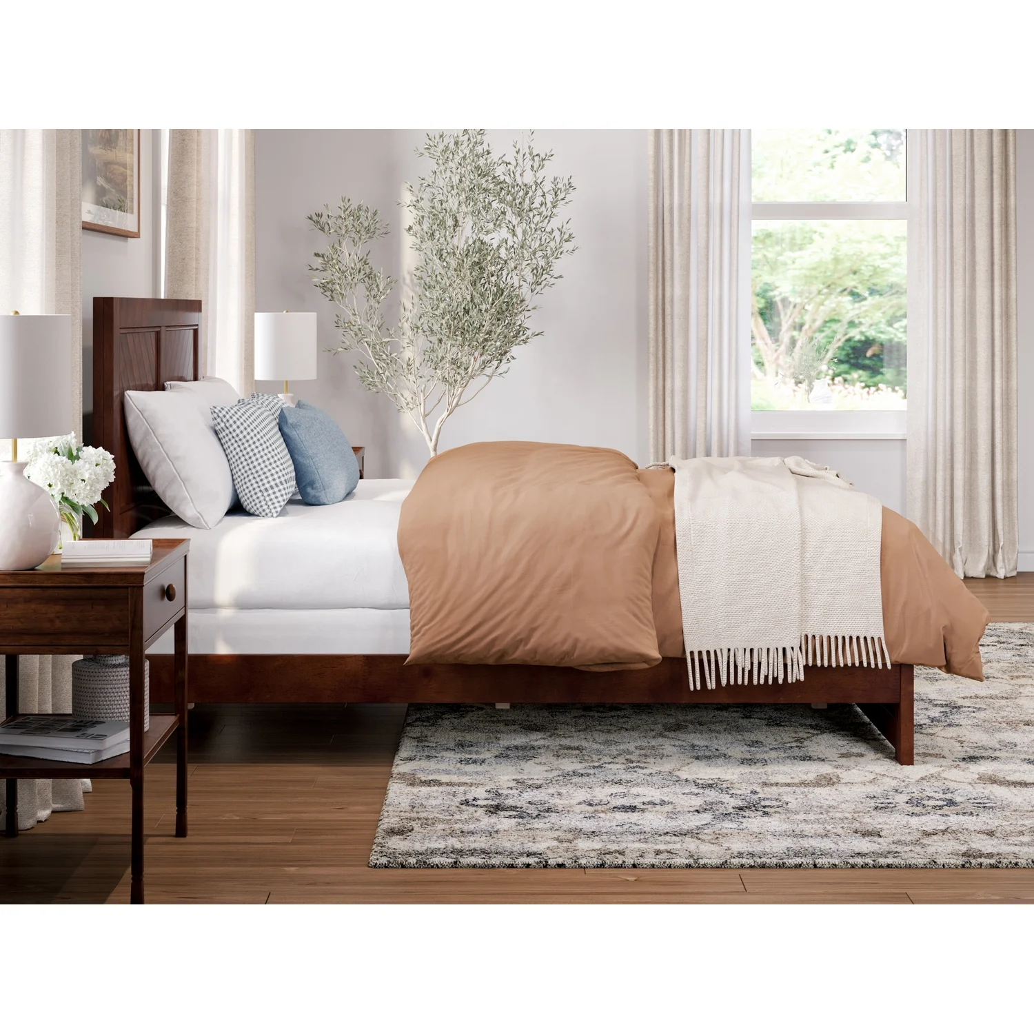 AFI Canyon Walnut Solid Wood Foundation Bed Frame with Matching Footboard, Full