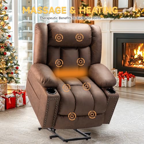 Large Power Lift Chairs Recliners for Elderly with Heated and Massage, Overstuffed Adjustable Lift Chairs, 3 Positions, Breathable Leather