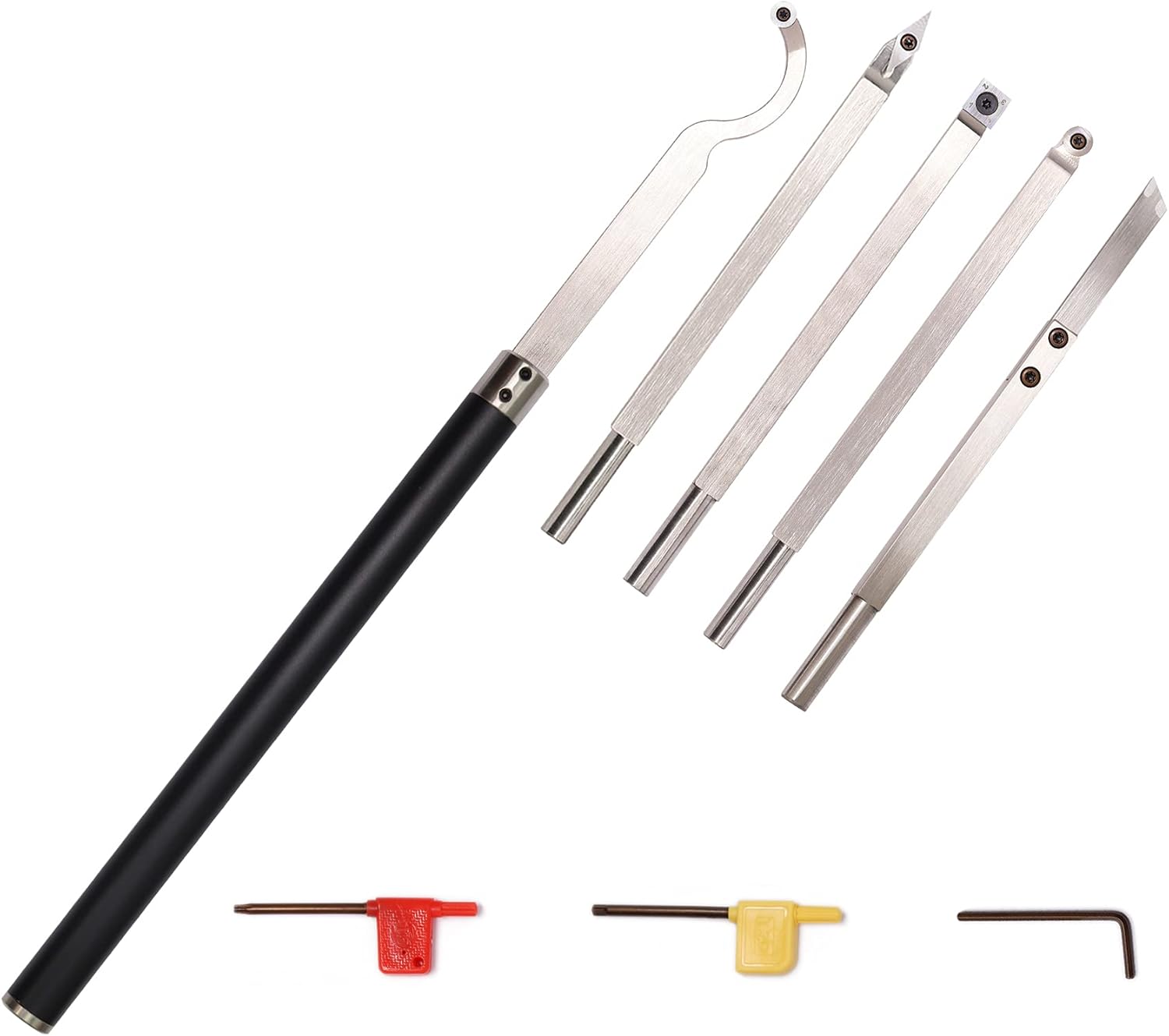 Carbide Tipped Wood Turning tools set Lathe Rougher Finisher Detailer Swan Neck Hollower Parting Tools and Interchangeable Aluminum Alloy Grip Handle