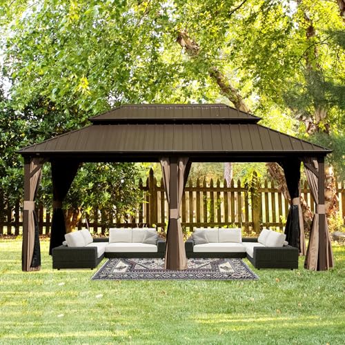 Domi 10' x 10' Hardtop Gazebo Outdoor Metal Gazebo with Galvanized Steel Double Roof Canopy, Curtains and Netting for Patio, Backyard, Deck