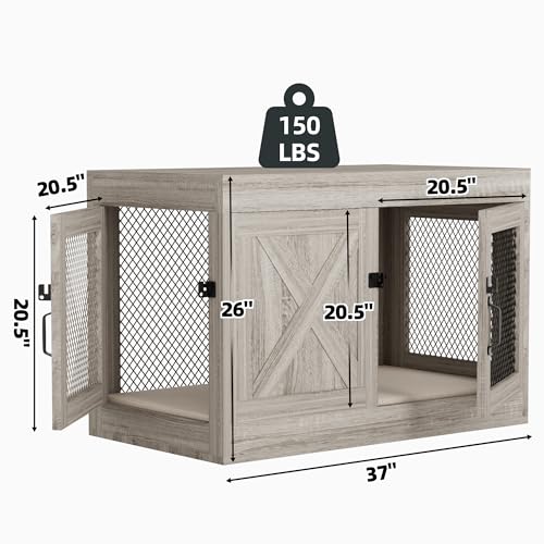 Xilingol Corner Dog Crate Furniture with Double Doors, 36 Inch Wooden Dog Kennel End Table Indoor with Mesh, Cage/House for Small Medium Large Dog