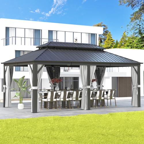 Aoxun 10' X 12' Hardtop Gazebo, Aluminum Metal Outdoor Gazebo with Galvanized Steel Double Roof