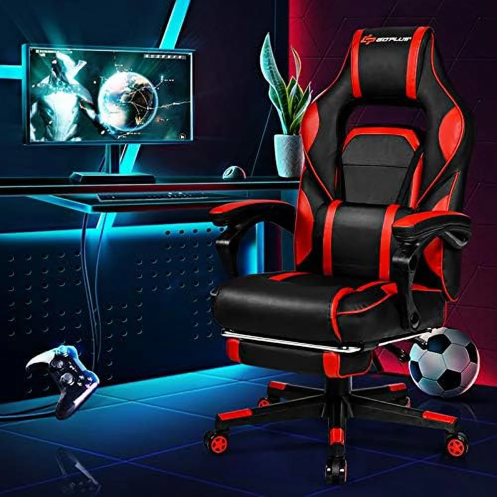 Massage Gaming Chair  Reclining Backrest  Seat Height Adjustment Racing Computer Office Chair with Footrest  Ergonomic High Back PU Swivel Game Chair