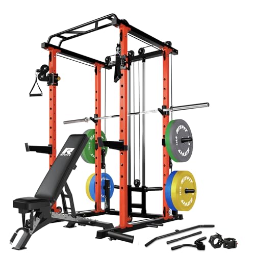 RitFit Multi-Function Squat Rack Power Cage PPC03 with Cable Crossover System, 1000LBS Capacity Power Rack and Packages with Optional Weight Bench