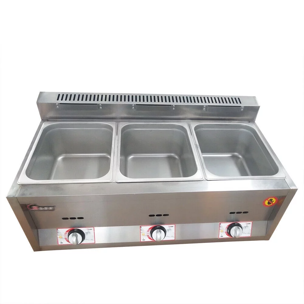 18L Propane NG Gas Fryer Catering Warmer Steam Table Buffet Restaurant 3 Pan 50 ~ 380 ° C Temperature Control