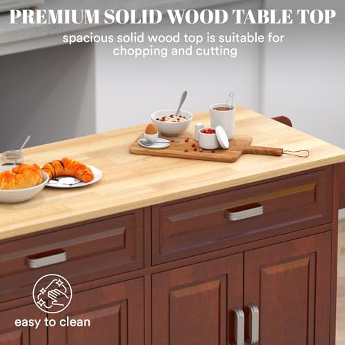 Rovibek Kitchen Island with Drawers 53 in Rolling Island Cart Mobile Solid Wood Portable Islands on Wheels with Storage Cabinet & Drawers, White