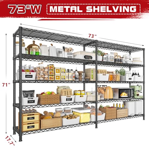 REIBII 73''W Storage Shelves Load 1650 LBS Metal Shelving 5-Tier Wire Shelving Unit for Storage Rack Adjustable Heavy Duty Metal Shelves for Pantry