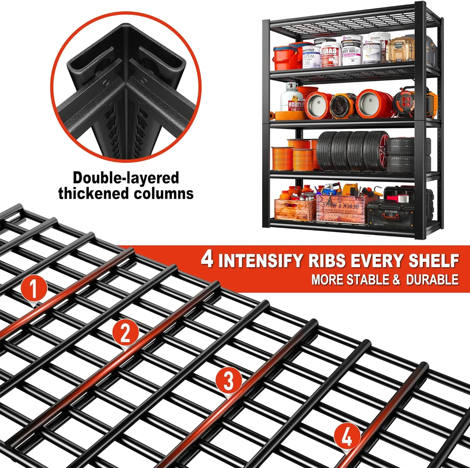 U-ToBe Garage Shelving Heavy Duty Loads 2000LBS 40" W Garage Storage Shelves Heavy Duty Shelving 72"H Adjustable Metal Shelving for Storage Rack 5