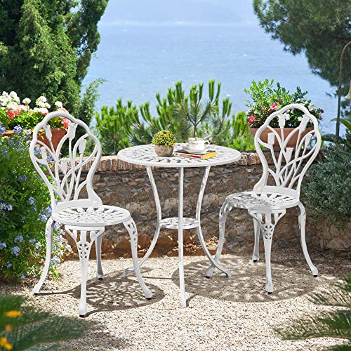 Yaheetech Patio Bistro Sets 3 Piece Cast Aluminum Bistro Table and Chairs Set