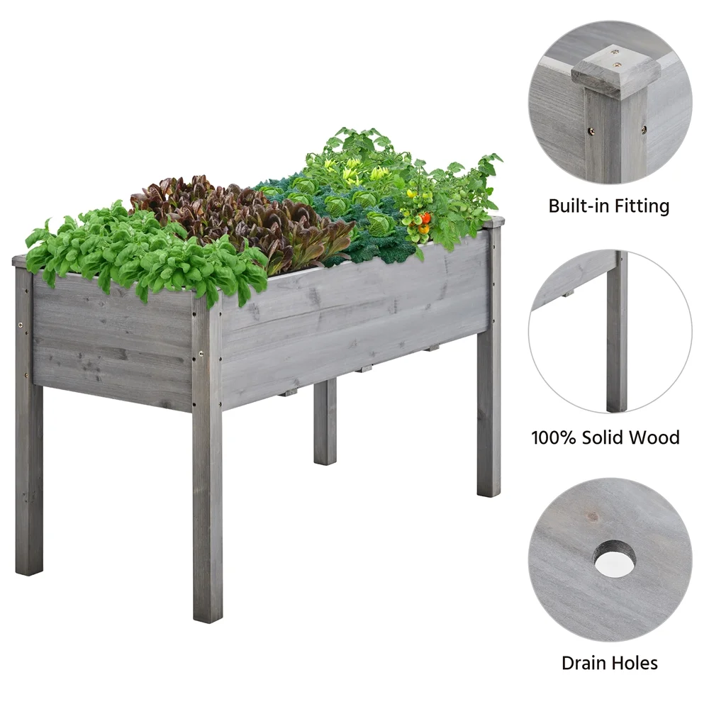 Topeakmart Fir Wood Garden Bed Rectangle Raised Planters Box for Vegetables/Fruits, Gray