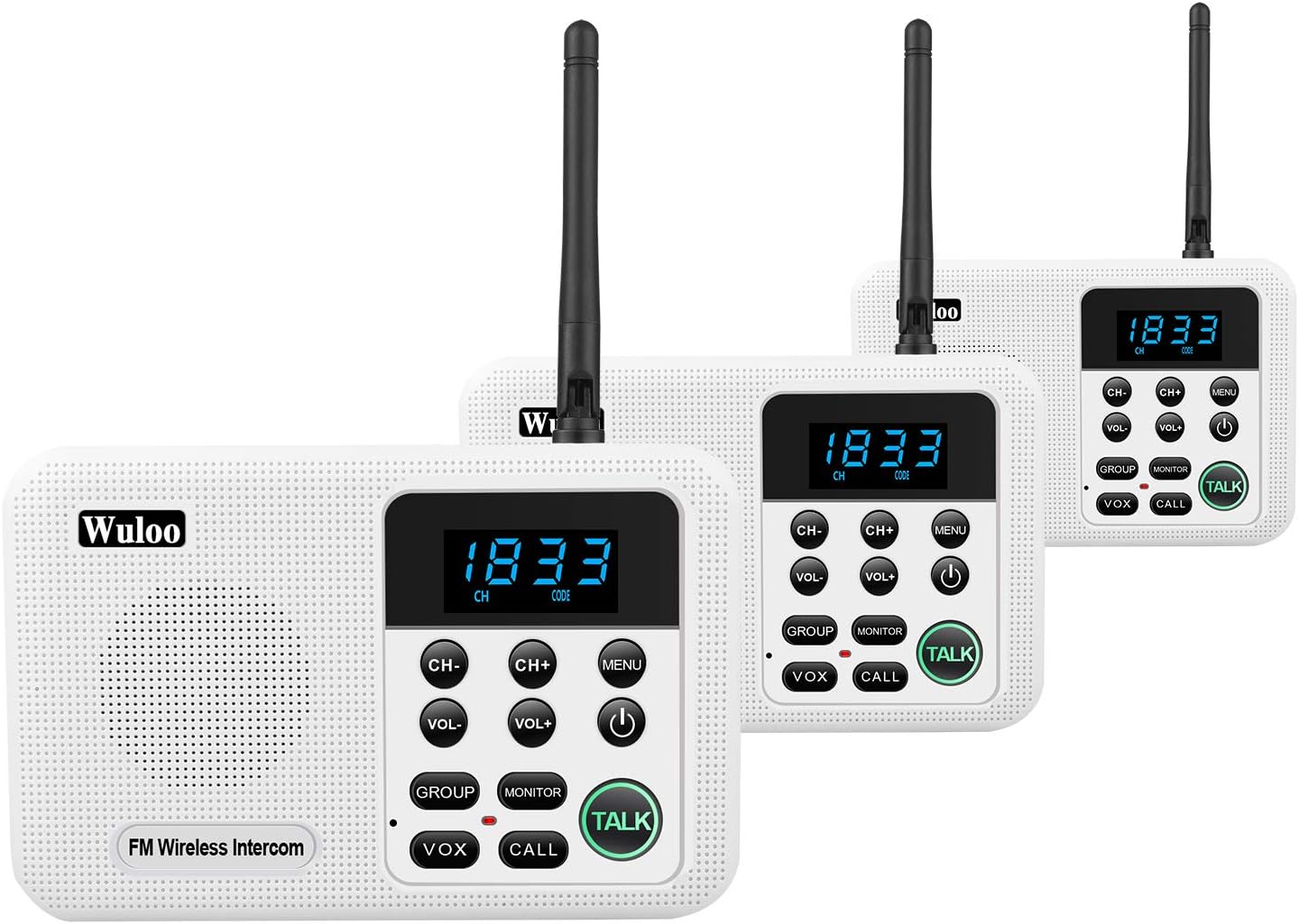 Wuloo Intercoms Wireless for Home 1 Mile Range 22 Channel 100 Digital Code Display Screen, Wireless Intercom System for Home House Business Office