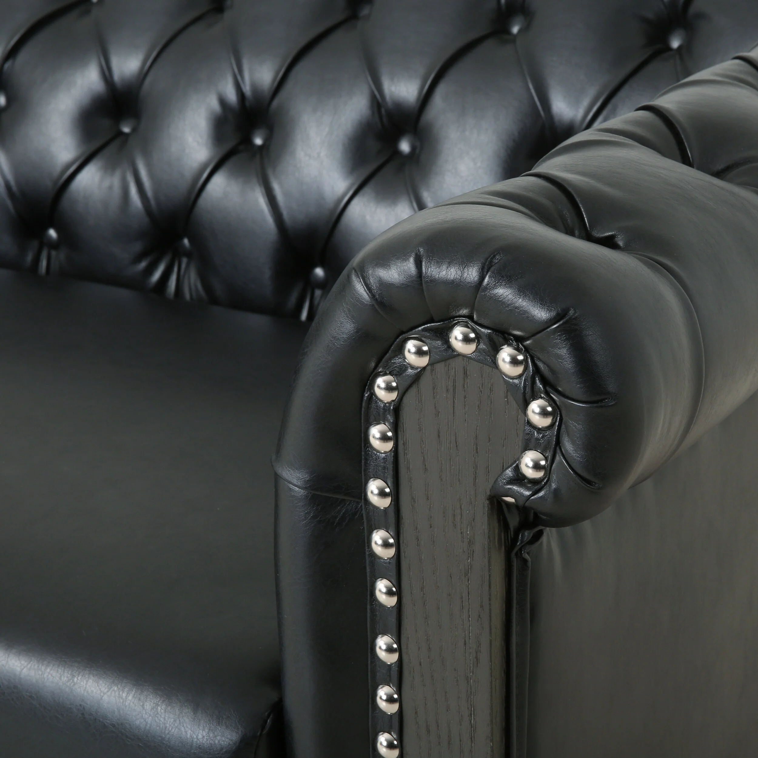 Christopher Knight Home Castalia Nailhead Trim Chesterfield Sofa by  - 78.75" L x 33.50" W x 28.00" H Faux Leather + Midnight Black, Dark Brown Faux