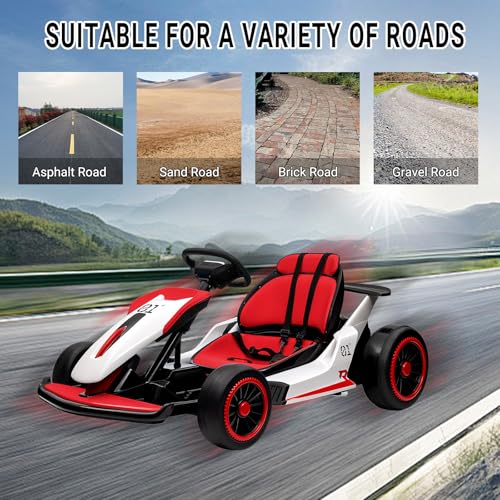 24V Go Kart for Kids, Electric Drift Kart with 2X200W Motor, 7AH Battery, Drift Function, Electric Pedals, and Safety Belt