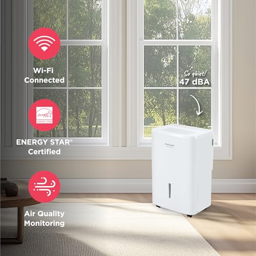 Frigidaire 50-Pint Portable Dehumidifier with Wi-Fi and Energy Star Certification for Medium/Large Rooms & Basements, Custom Humidity Control