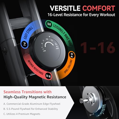 Foldable Exercise Bike Stationary Bikes for Home, 5 IN 1 Indoor Workout Bike, Cycling Bike with 16-Level Quiet Magnetic Resistance