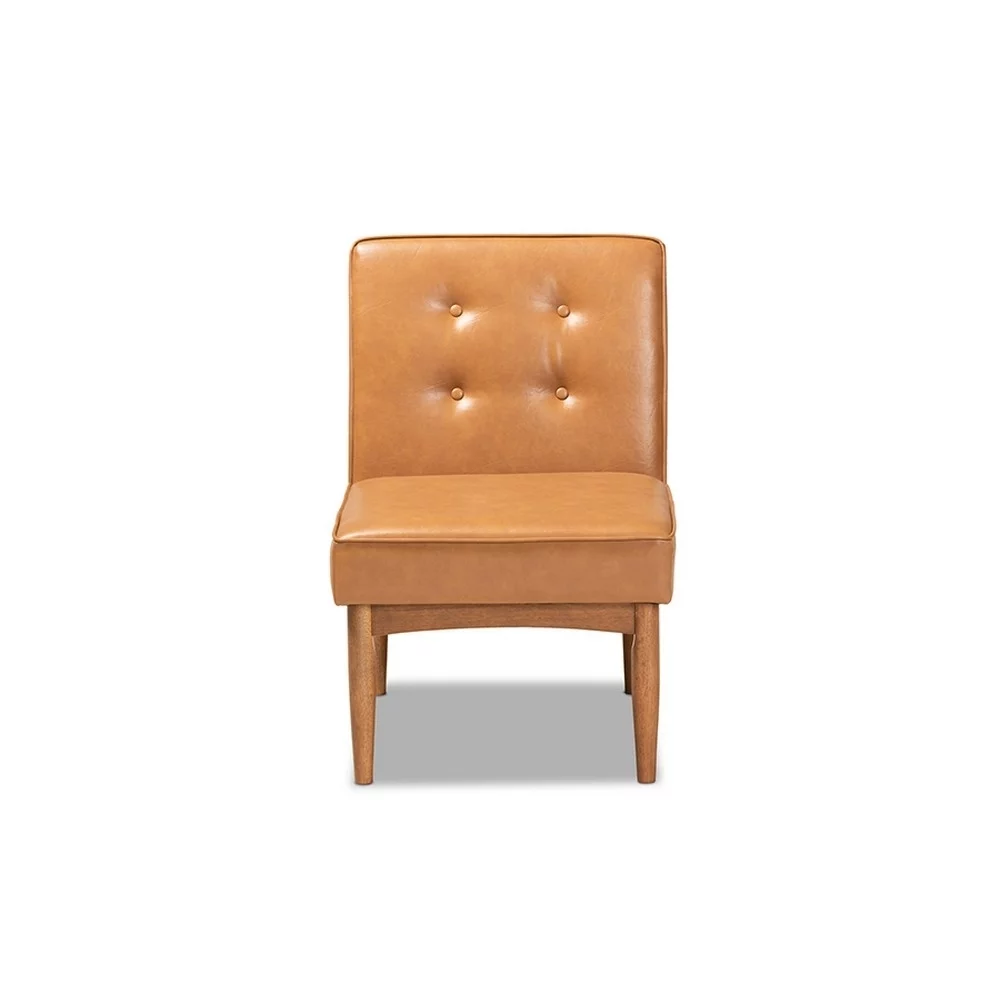Arvid Mid-Century Modern Tan Faux Leather Upholstered and Walnut Brown Finished Wood Dining Chair